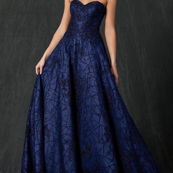 Navy Blue A-Line Glittery Evening Long Formal Maxi Gown Dress JT692 - Picture 7 of 7